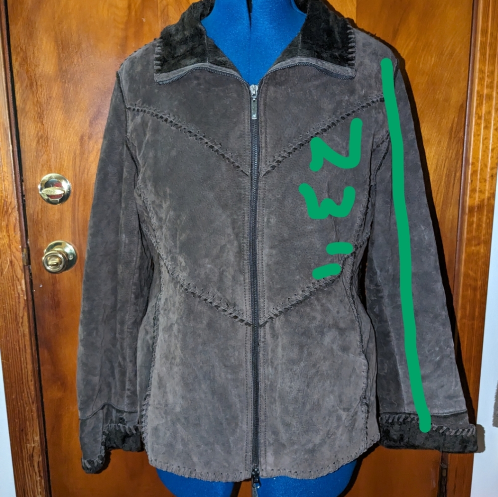 Brown Leather Patchwork Jacket Large - image 7